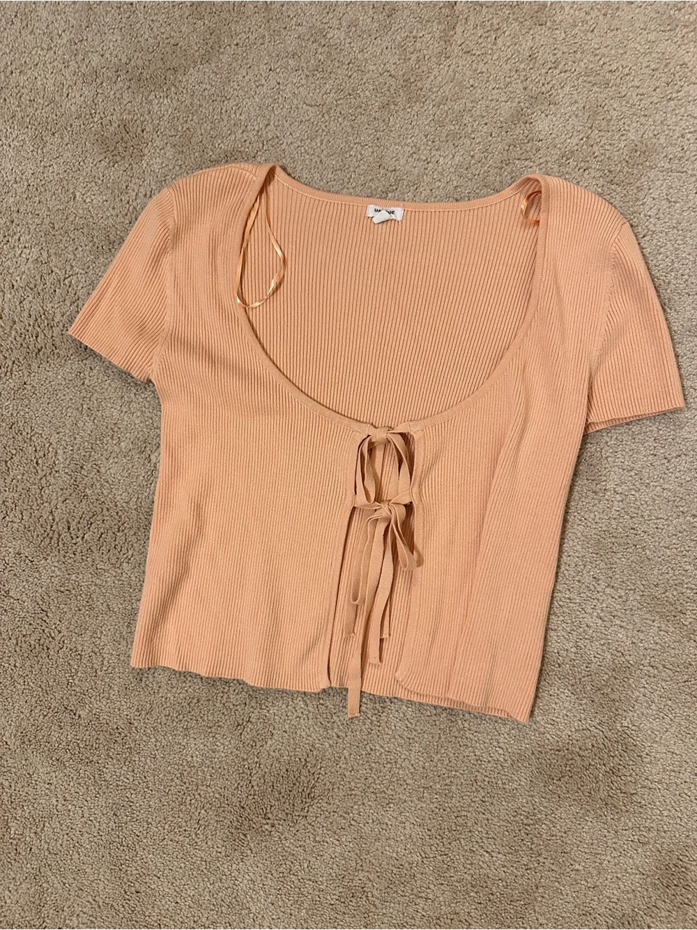 Garage Pink Ribbed Tie-Front Crop Top